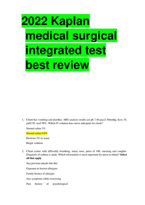 Browse Study Resource Subjects. . Kaplan medical surgical 2 a integrated test quizlet